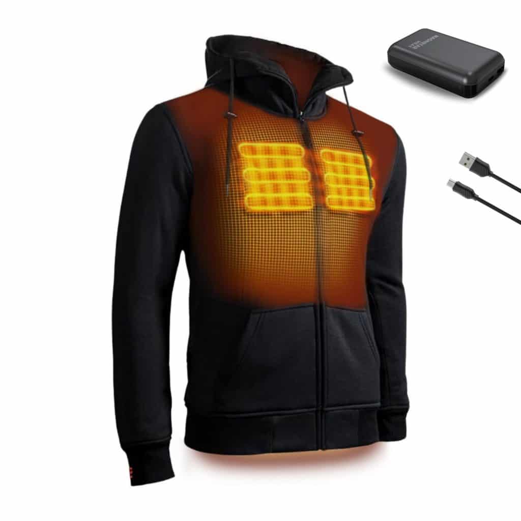 Heated Hoodie with Powerbank - Magnetar Heat - Extra Powerful - Includes 13,000 mAh Battery - 7.4V Electric Heated Sweatshirt - Heated Clothing - Black - Hoodie for Men and Women