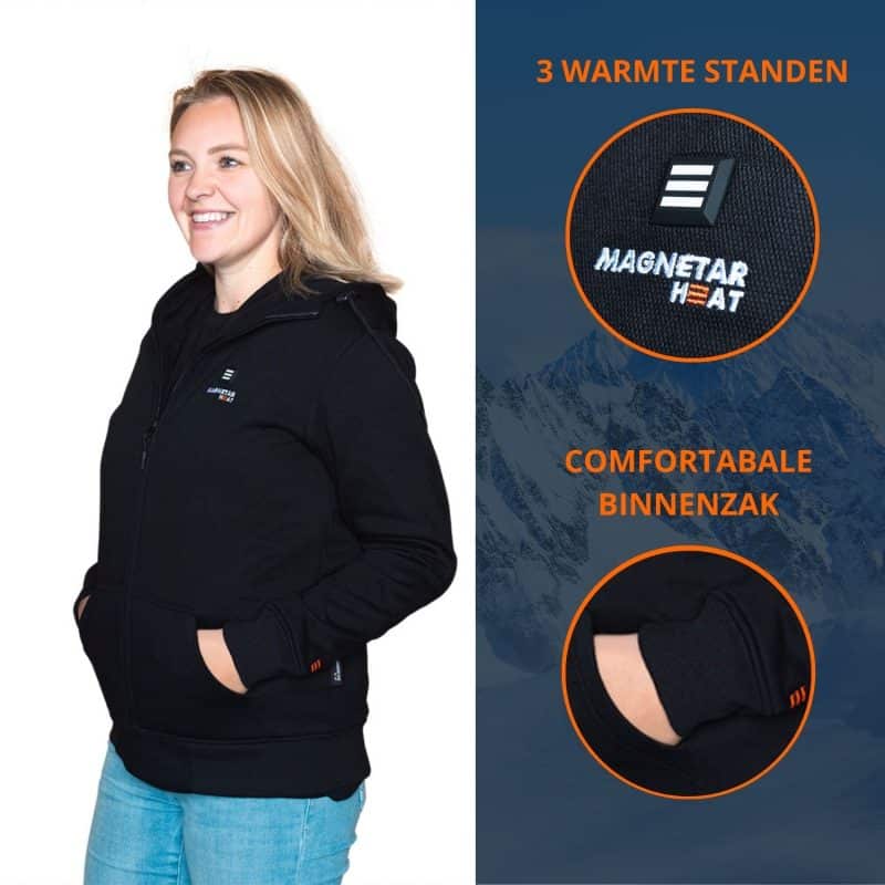 ETNA Heated Hoodie Model Woman and Details Magnetar Heat