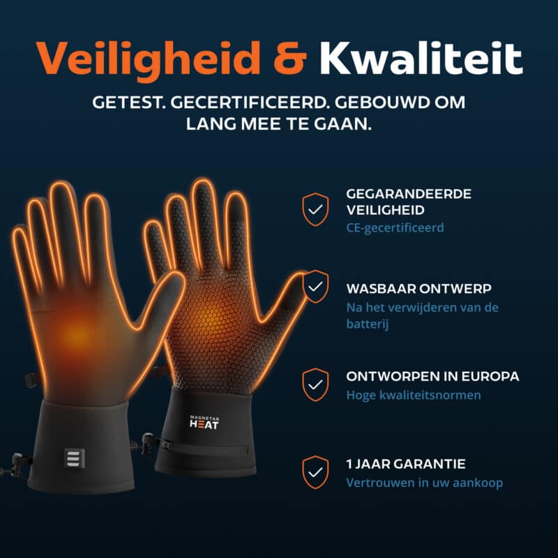 USP foto van zwarte verwarmde handschoenen met CE-certificering, wasbaar ontwerp en 1 jaar garantie.