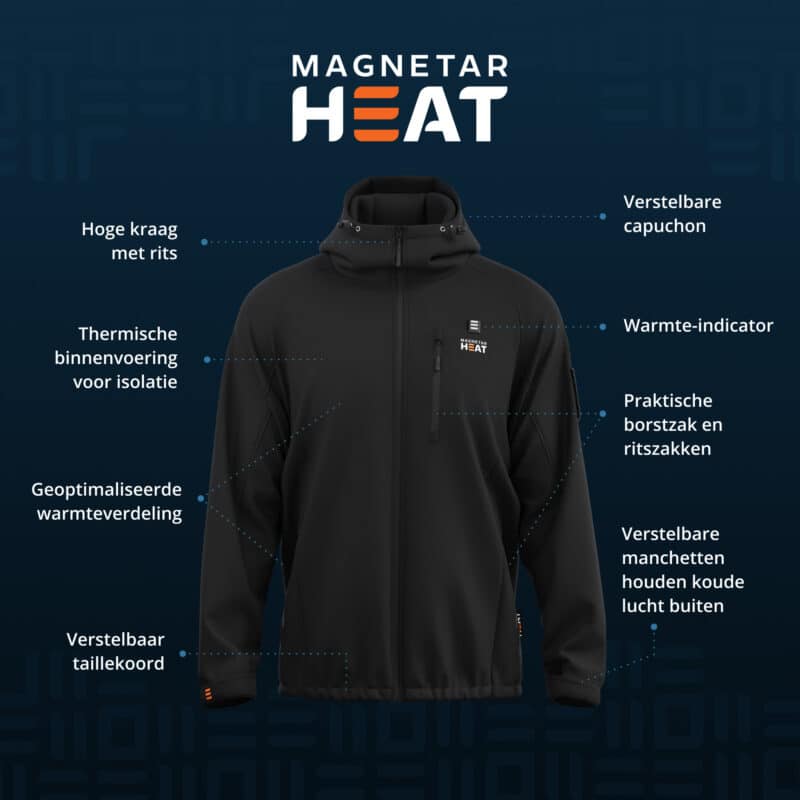 Productafbeelding van Magnetar verwarmde jas met capuchon, lichtgewicht softshell met thermische voering, warmte-indicator en verstelba