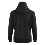 Achterzijde van zwarte Magnetar verwarmde hoodie met capuchon en lange mouwen, strakke productfoto voor werk en outdoor gebruik