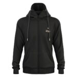 Zwarte Magnetar verwarmde hoodie met rits, capuchon en trekkoorden, productfoto geschikt voor werk en outdoor gebruik